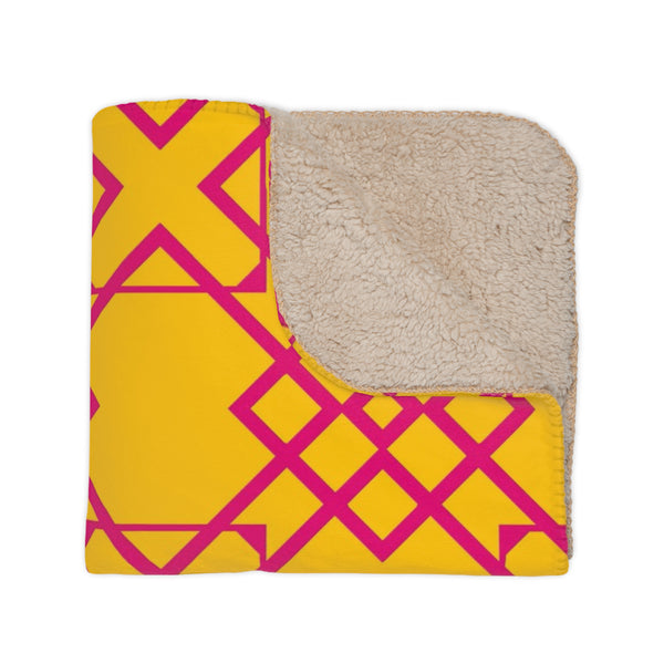 Yellow & Pink Geometric Sherpa Throw Blanket