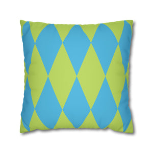 Reversible Blue Green Harlequin Pillow Cover