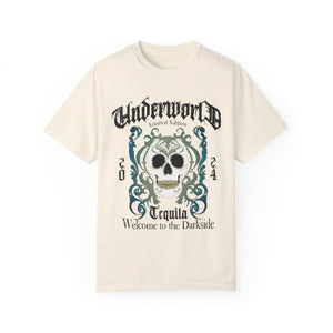 Dark gray t-shirt with 'Tequila Lovers Sugar Skull' design on a white background