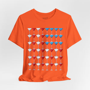 Orange t-shirt with 'Martini American Patriotic July 4th' design on a white background