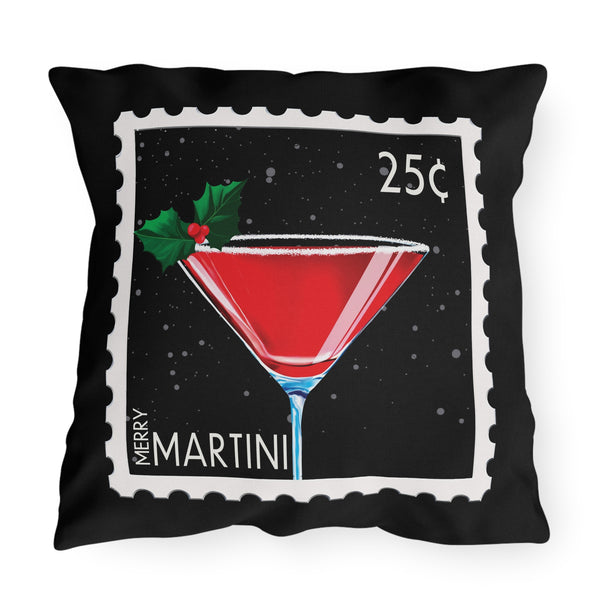 Merry Martini Indoor Outdoor Christmas Throw Pillow