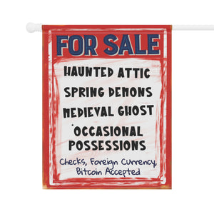 Garden flag with 'Haunted House For Sale Retro Halloween' design