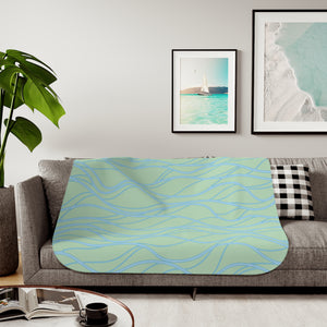 soft sherpa blanket with 'Blue & Green Whimsical Waves' design