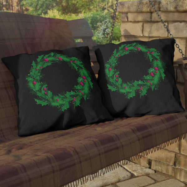 Holiday Wreath Pillow Outdoor Throw Pillow
