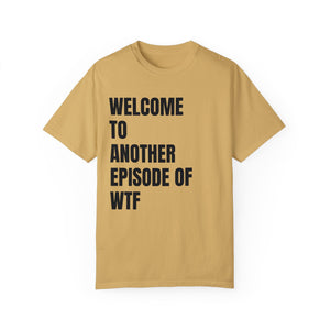 Blue t-shirt with 'WTF Funny Sarcastic' design on a white background