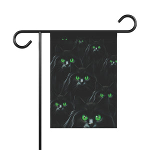 Garden flag with 'Black Cat Eyes Halloween' design