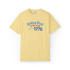 Yellow t-shirt with colorful text on a white background