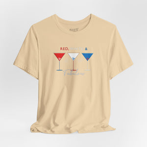 Silver t-shirt with 'Red White and Fabulous Patriotic Martini July 4th' design on a white background