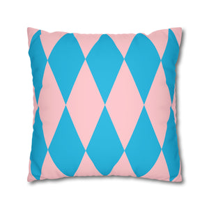 Reversible Blue Pink Harlequin Pillow Cover