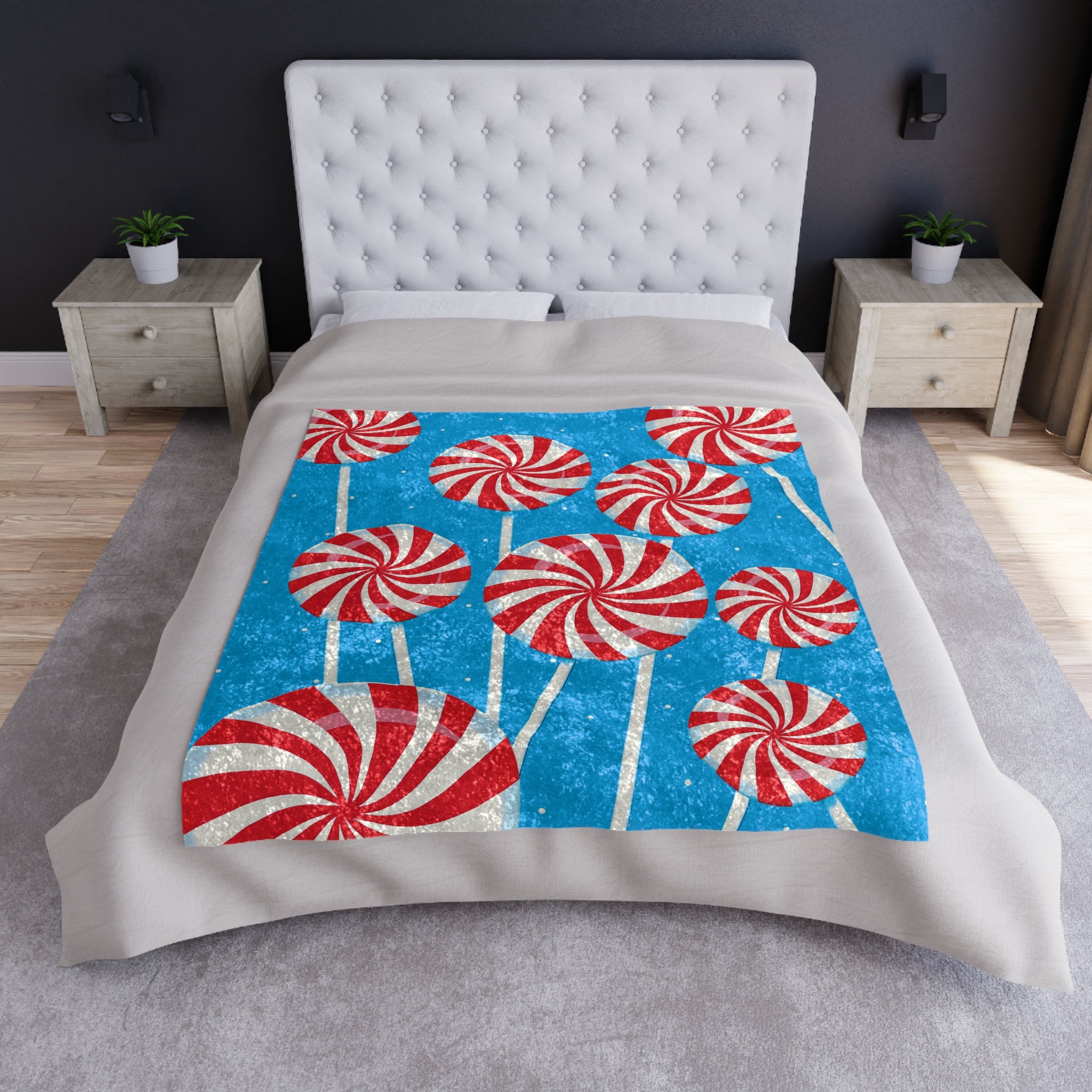 Peppermint Lollipops Blue Christmas Throw