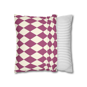 throw pillow with 'Pink & Ivory Harlequin Reversible Cover' design