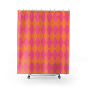 Harlequin Pink Orange Bath Shower Curtain
