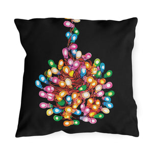 throw pillow with 'Tangled Lights Funny Christmas' design