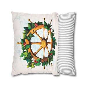 throw pillow with 'Coastal Christmas Nautical Wheel Cover' design