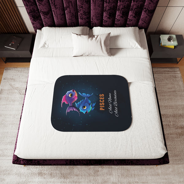 Personalized Pisces Zodiac Sherpa Baby Blanket