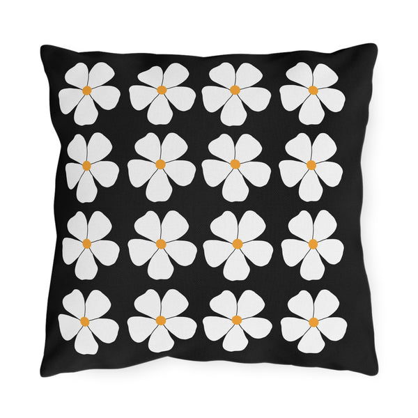 Black White Floral Indoor Outdoor Spring Accent Pillow