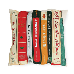 throw pillow with 'Christmas Classics Books Decor' design
