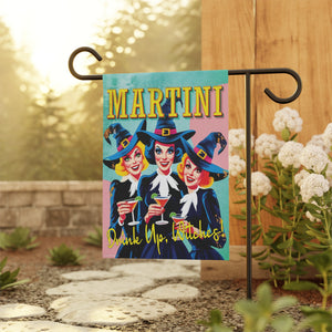 Garden flag with 'Drink Up Witches Vintage Retro Halloween' design