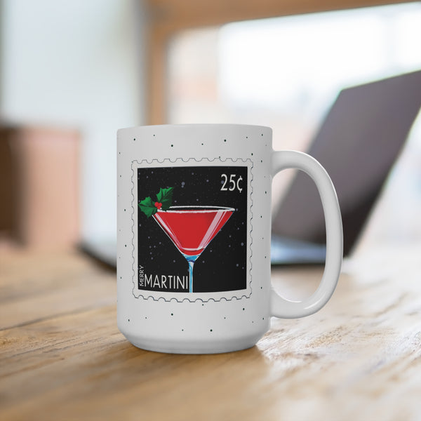 Merry Martini Postage Stamp Christmas Mug 15oz