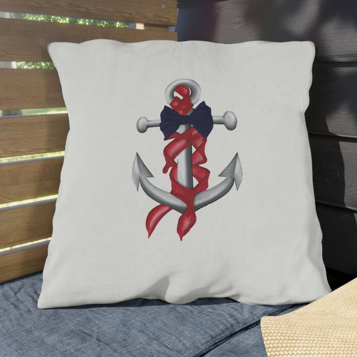 Red White Blue Nautical Theme Outdoor Indoor Throw Pillow