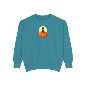 Violet sweatshirt with 'Great Pumpkin Halloween Fall' design on a plain background