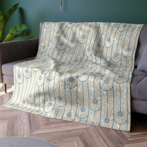 Soft sherpa blanket with 'Blue & White Art Deco Decorative Throw' design