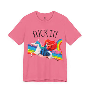 Natural t-shirt with 'Rainbows & Unicorns Funny' design on a white background