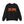 Black sweatshirt with colorful graphic design on a white background