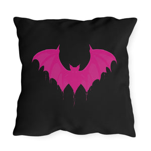 throw pillow with 'Black & Pink Bat Halloween' design