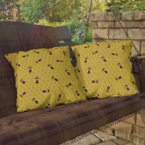 Honeycomb Rainbow Bee Indoor Outdoor Throw Pillow