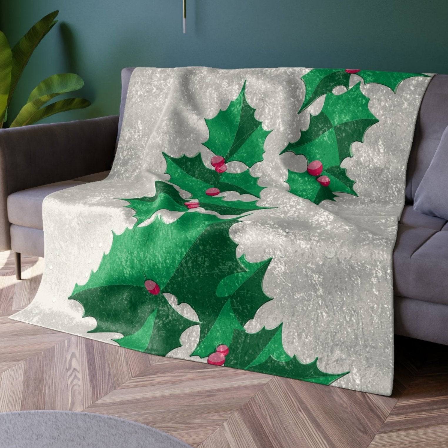 Pastel Ivy Pink and Green Christmas Throw