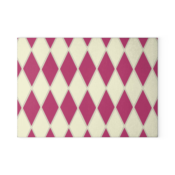 Pink and Cream Diamond Glass Cutting Board