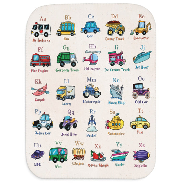 ABC's of Transportation Soft Sherpa Baby Blanket