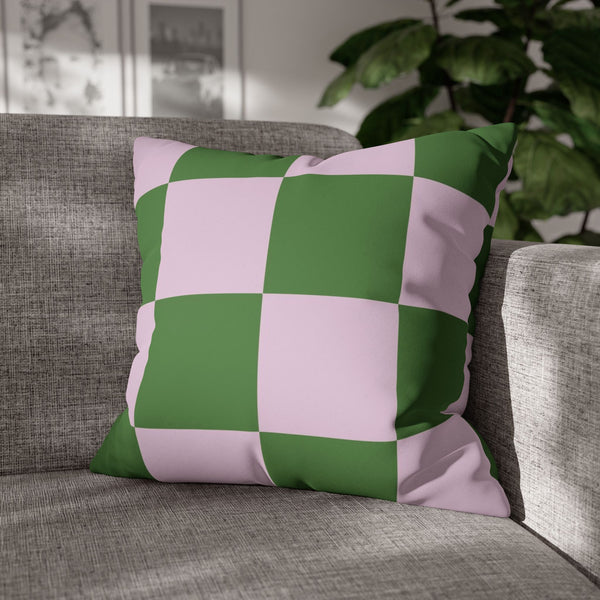 SW Paradox Lilac Green Checkered Faux Suede Pillow Cover