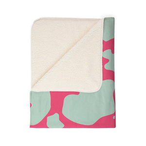 Pastel Pink Green Animal Print Plush Sherpa Throw Blanket