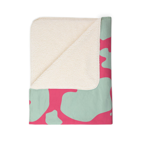Pastel Pink Green Animal Print Plush Sherpa Throw Blanket