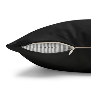 Brown pillow cover zipper with striped interior on a white background