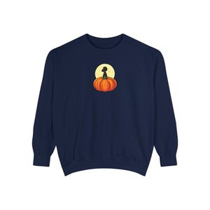 Flo blue sweatshirt with 'Great Pumpkin Halloween Fall' design on a plain background