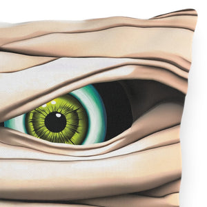 throw pillow with 'Mummy Eye Spooky Halloween Outdoor Indoor' design