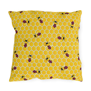 Honeycomb Rainbow Bee Indoor Outdoor Throw Pillow