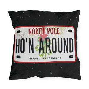 throw pillow with 'Ho'n Around Funny Christmas' design