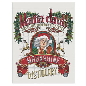 Mama Claus Moonshine Distillery label yard house banner with decorative elements on a white background