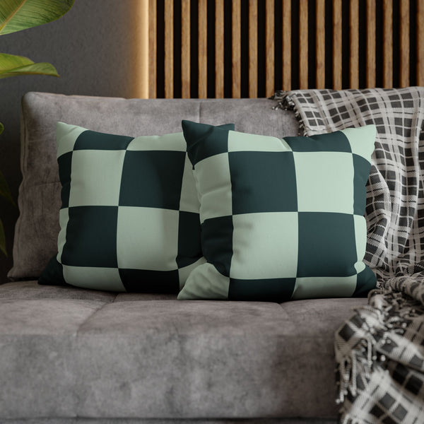 SW Paradox Green Checkered Faux Suede Pillow Cover