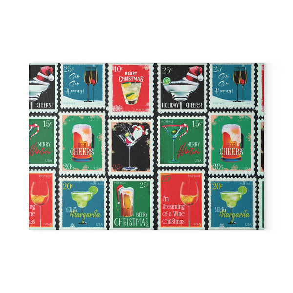 Cocktail Postage Stamps Christmas Cutting Board