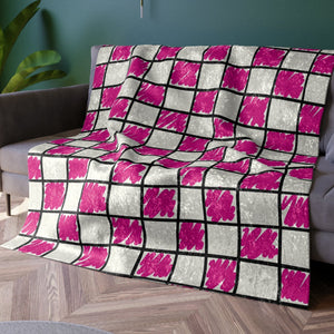 Checkered White & Pink Chic Couch Throw Blanket