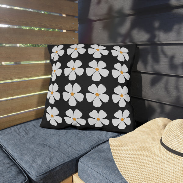 Black White Floral Indoor Outdoor Spring Accent Pillow