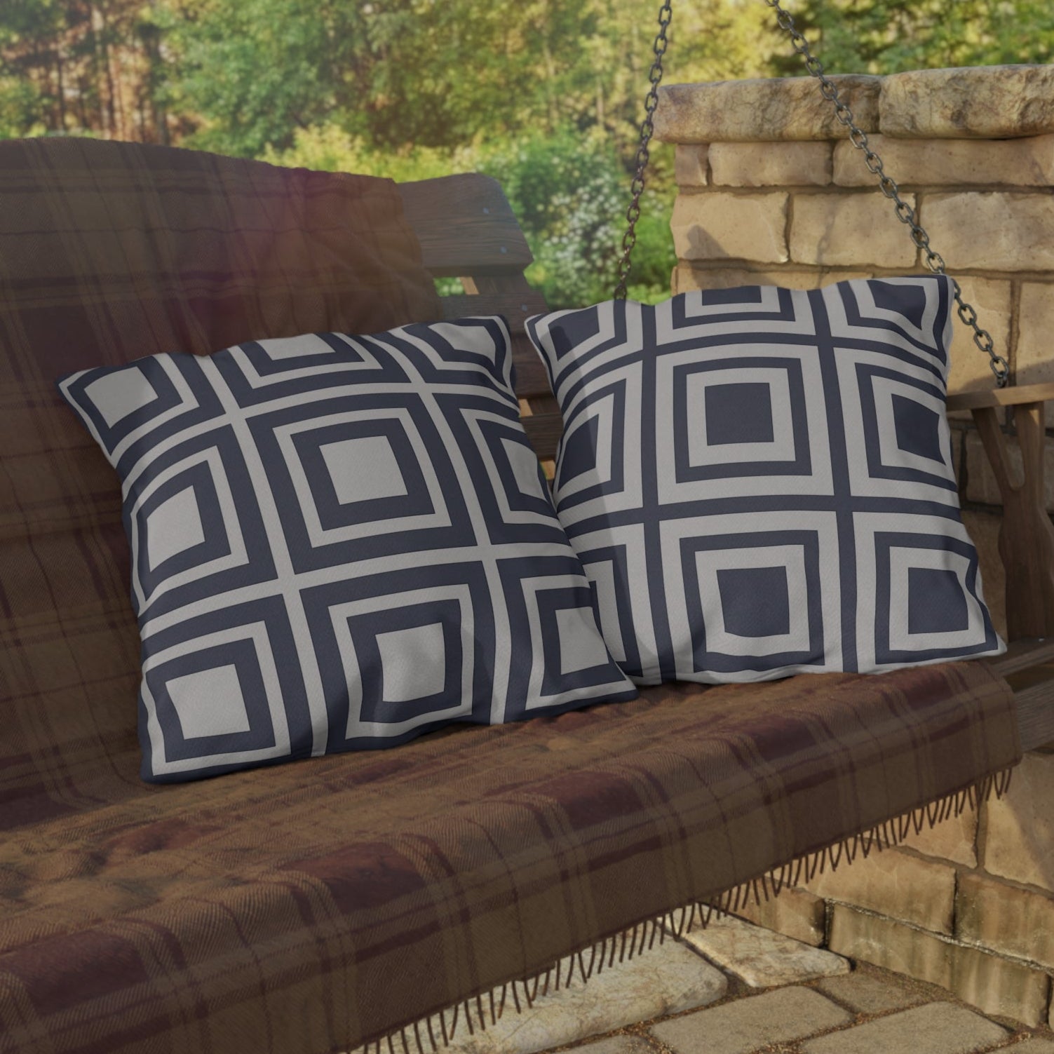 Behr Sapphire Blue Blocks Outdoor Throw Pillow