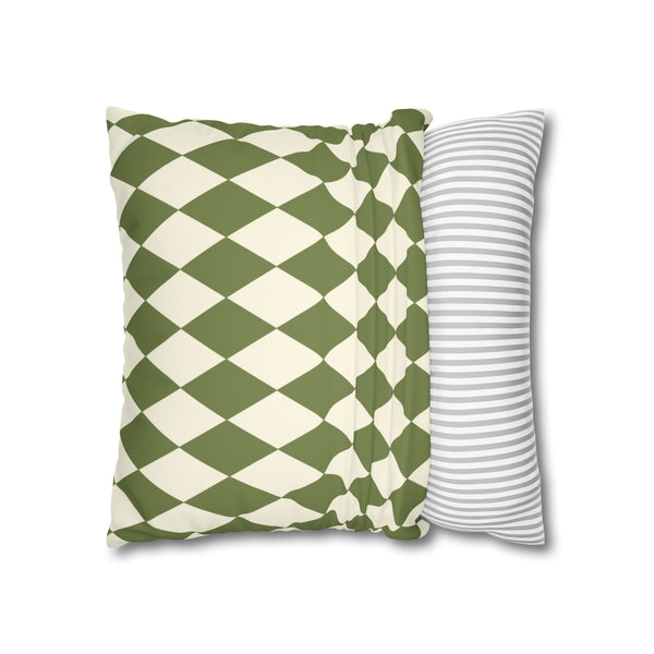 Green & Ivory Harlequin Reversible Throw Pillow Cover