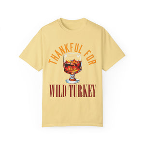 Yellow t-shirt with 'Wild Turkey Funny Holiday' design on a white background