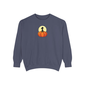 Yellow sweatshirt with 'Great Pumpkin Halloween Fall' design on a plain background